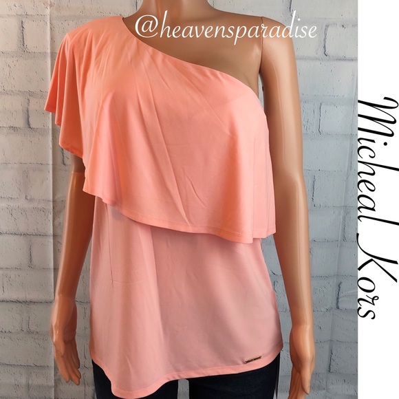 Michael Kors Tops - Micheal Kors Pale Caribbean Pink one shoulder top